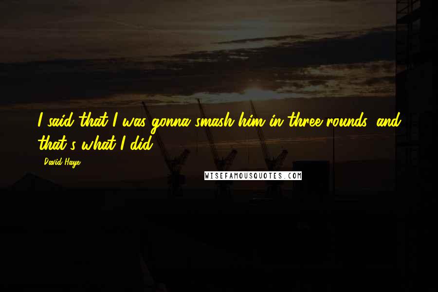 David Haye Quotes: I said that I was gonna smash him in three rounds, and that's what I did.