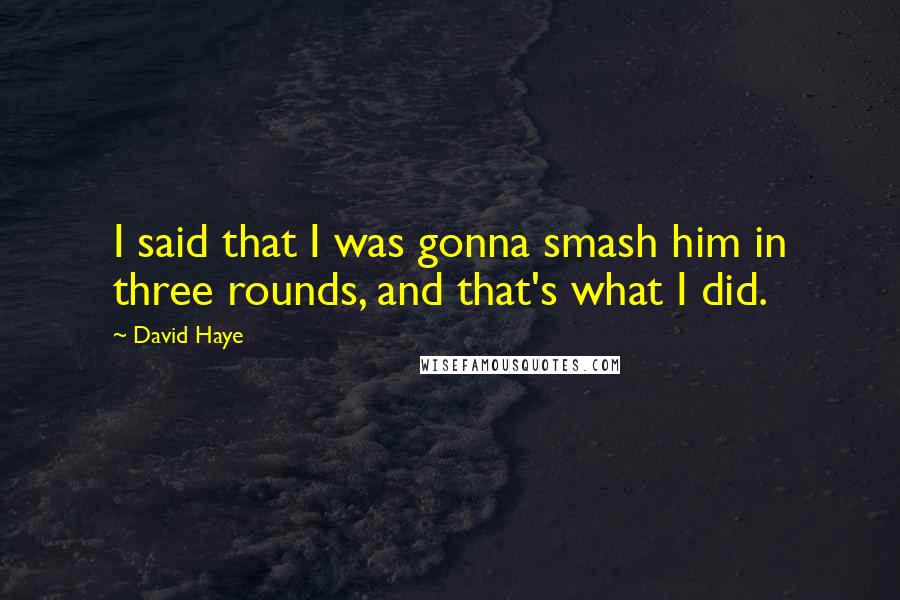 David Haye Quotes: I said that I was gonna smash him in three rounds, and that's what I did.