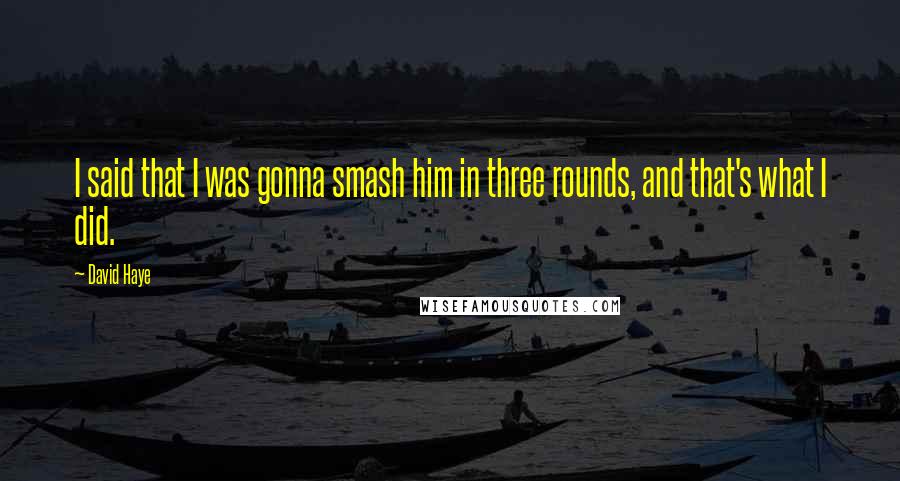 David Haye Quotes: I said that I was gonna smash him in three rounds, and that's what I did.
