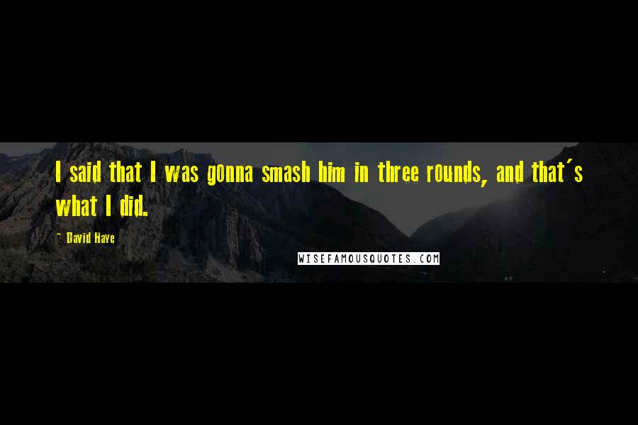 David Haye Quotes: I said that I was gonna smash him in three rounds, and that's what I did.