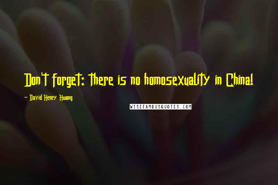 David Henry Hwang Quotes: Don't forget: there is no homosexuality in China!