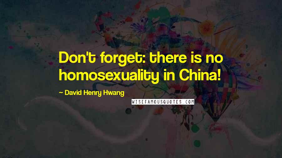 David Henry Hwang Quotes: Don't forget: there is no homosexuality in China!