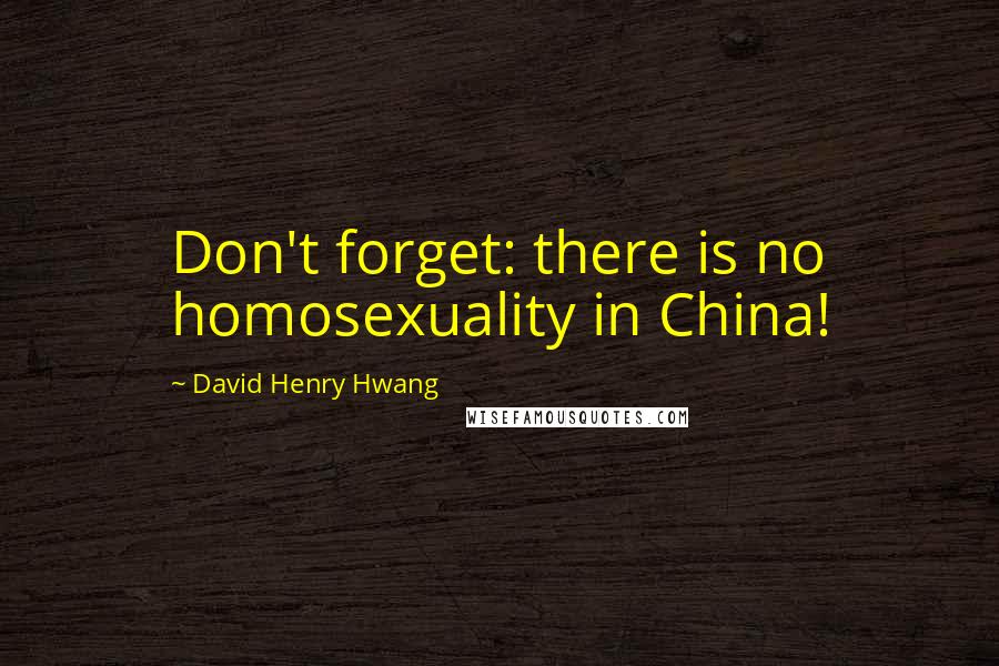 David Henry Hwang Quotes: Don't forget: there is no homosexuality in China!