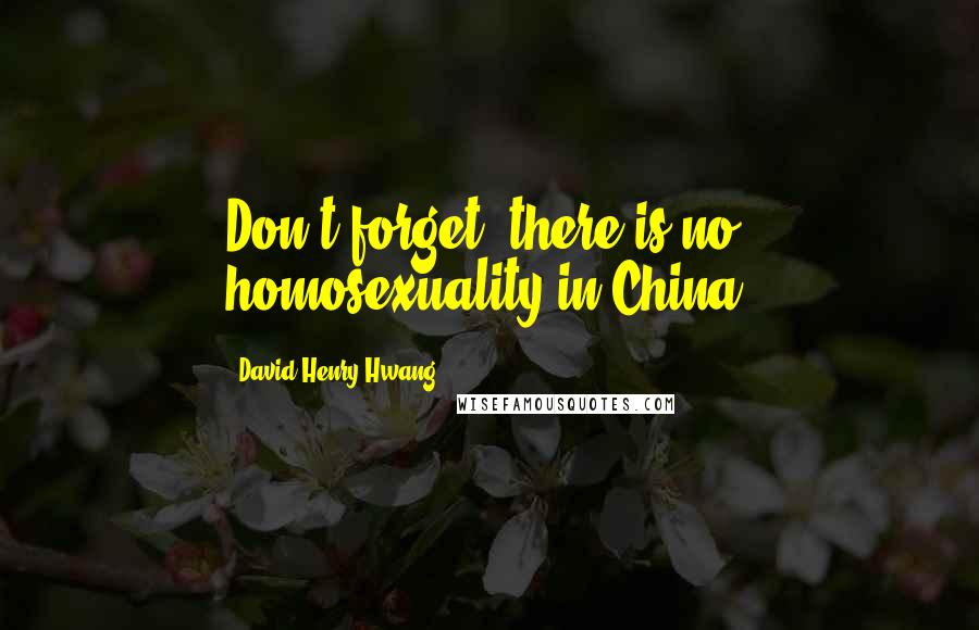 David Henry Hwang Quotes: Don't forget: there is no homosexuality in China!