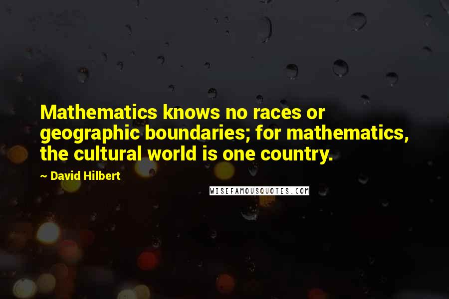 David Hilbert Quotes: Mathematics knows no races or geographic boundaries; for mathematics, the cultural world is one country.