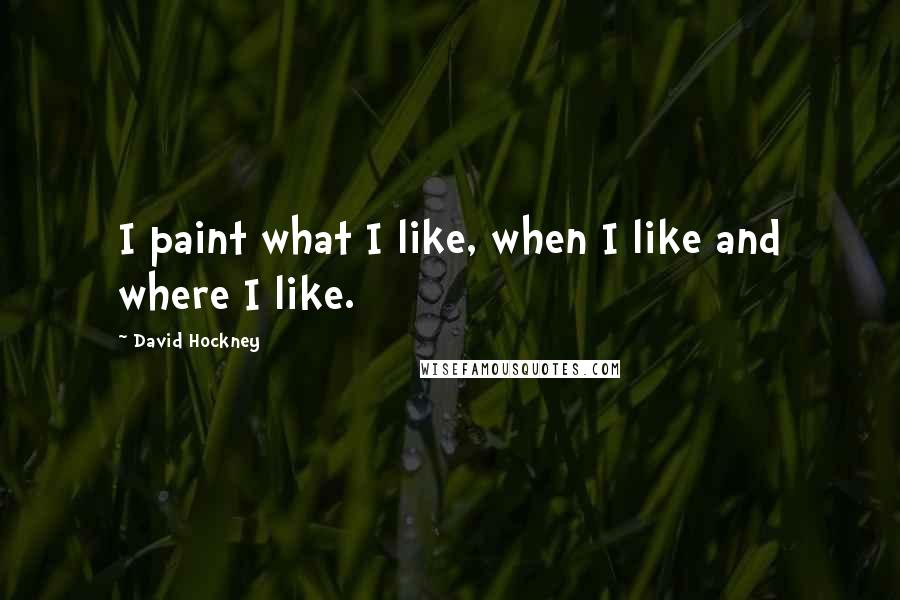 David Hockney Quotes: I paint what I like, when I like and where I like.