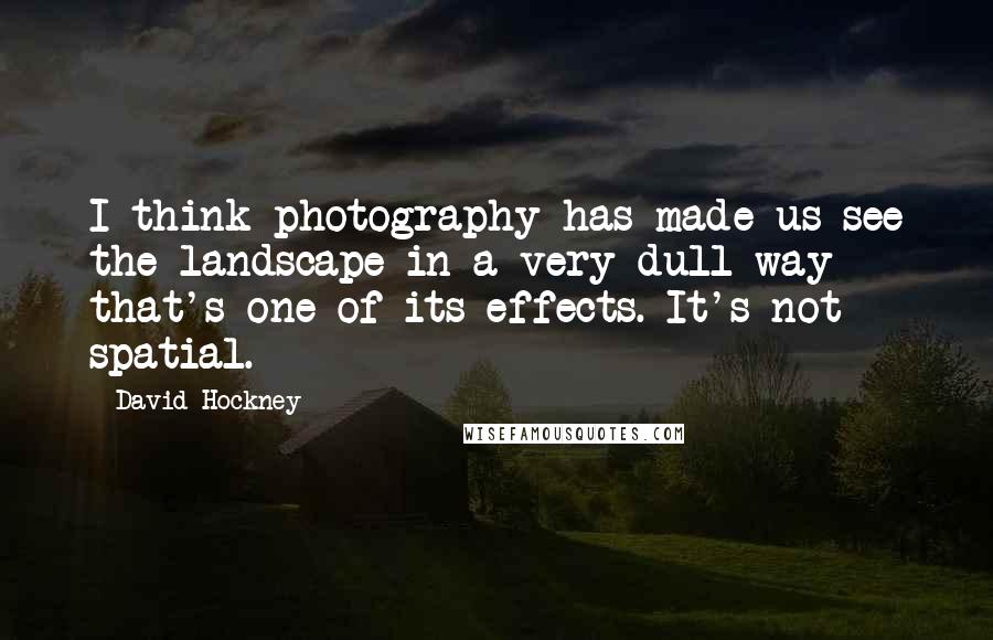 David Hockney Quotes: I think photography has made us see the landscape in a very dull way - that's one of its effects. It's not spatial.