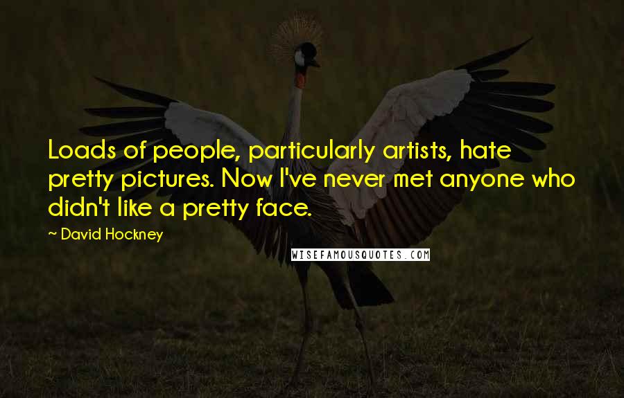 David Hockney Quotes: Loads of people, particularly artists, hate pretty pictures. Now I've never met anyone who didn't like a pretty face.