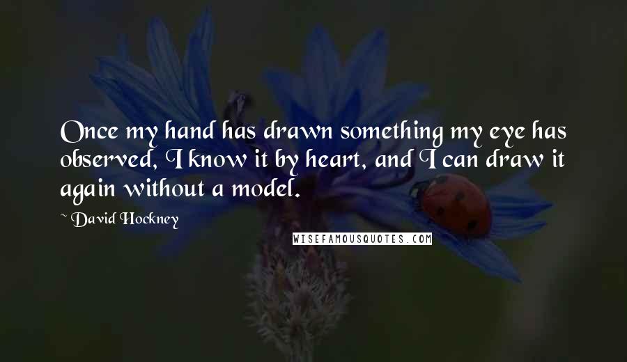 David Hockney Quotes: Once my hand has drawn something my eye has observed, I know it by heart, and I can draw it again without a model.
