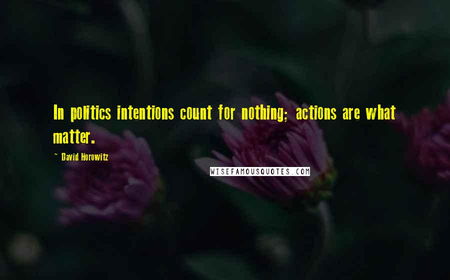 David Horowitz Quotes: In politics intentions count for nothing; actions are what matter.