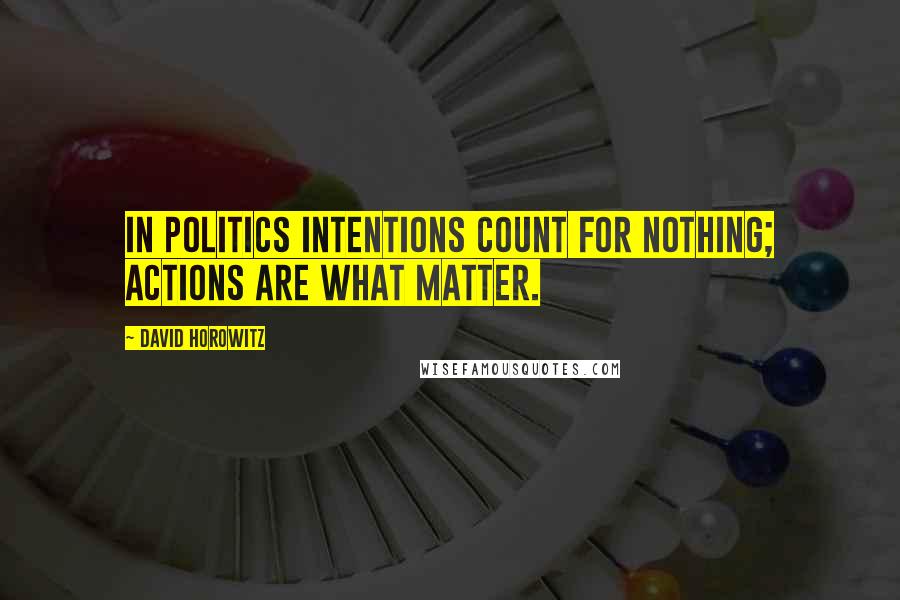 David Horowitz Quotes: In politics intentions count for nothing; actions are what matter.