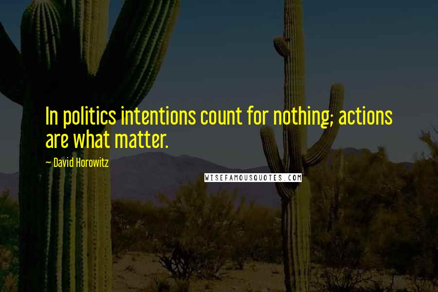 David Horowitz Quotes: In politics intentions count for nothing; actions are what matter.