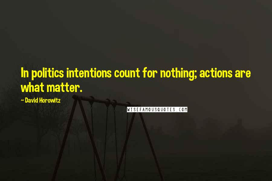 David Horowitz Quotes: In politics intentions count for nothing; actions are what matter.