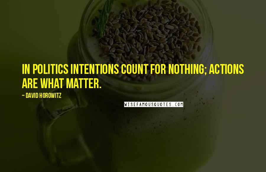 David Horowitz Quotes: In politics intentions count for nothing; actions are what matter.