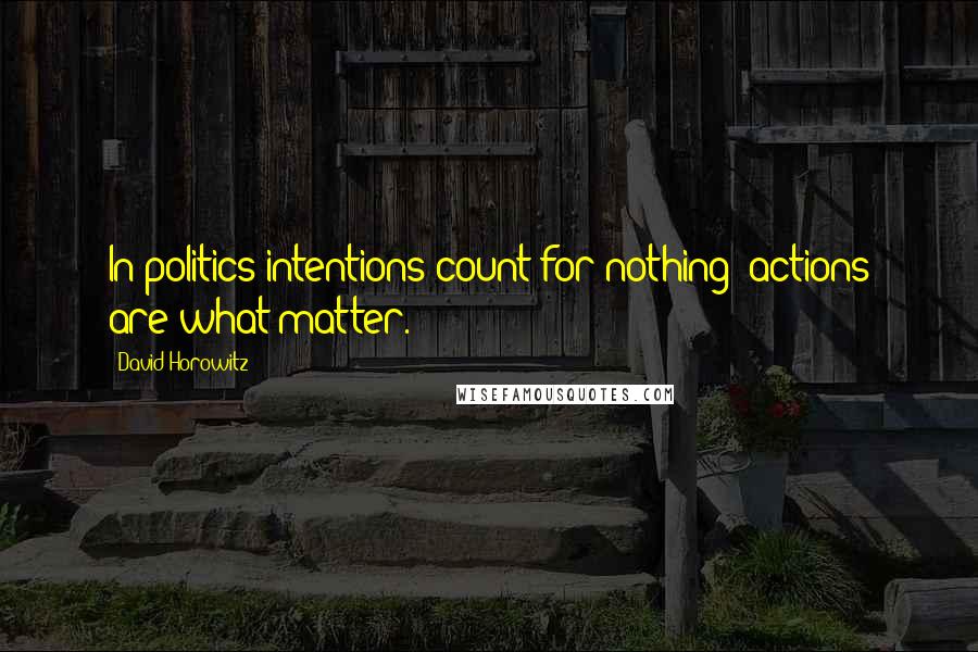 David Horowitz Quotes: In politics intentions count for nothing; actions are what matter.