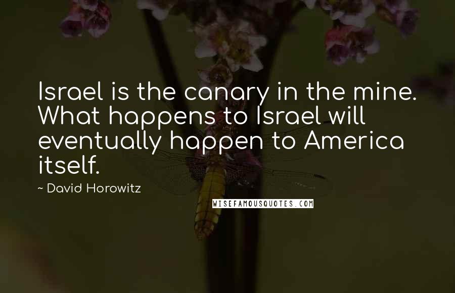 David Horowitz Quotes: Israel is the canary in the mine. What happens to Israel will eventually happen to America itself.