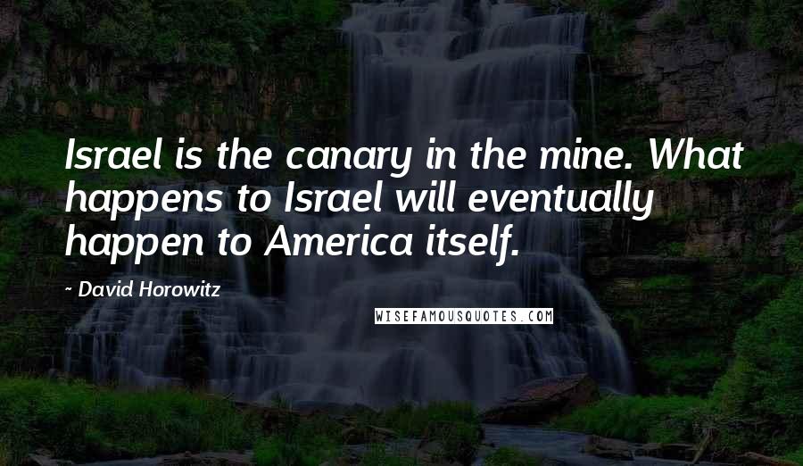 David Horowitz Quotes: Israel is the canary in the mine. What happens to Israel will eventually happen to America itself.