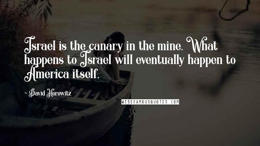 David Horowitz Quotes: Israel is the canary in the mine. What happens to Israel will eventually happen to America itself.