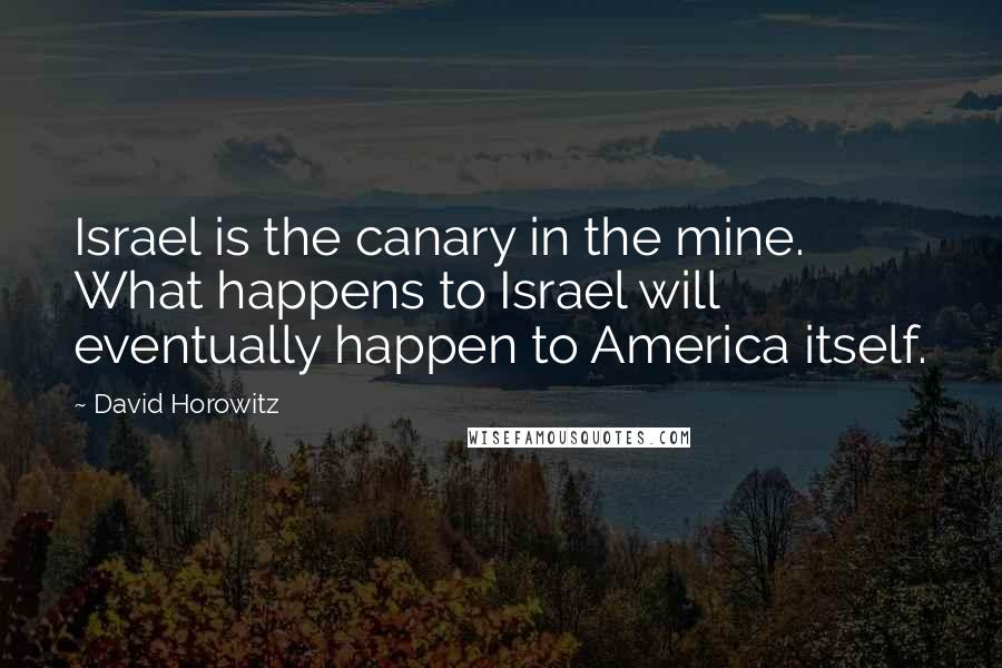 David Horowitz Quotes: Israel is the canary in the mine. What happens to Israel will eventually happen to America itself.