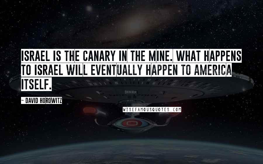 David Horowitz Quotes: Israel is the canary in the mine. What happens to Israel will eventually happen to America itself.