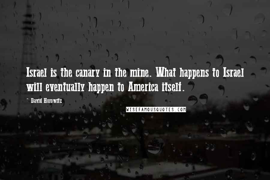 David Horowitz Quotes: Israel is the canary in the mine. What happens to Israel will eventually happen to America itself.