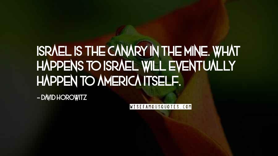 David Horowitz Quotes: Israel is the canary in the mine. What happens to Israel will eventually happen to America itself.