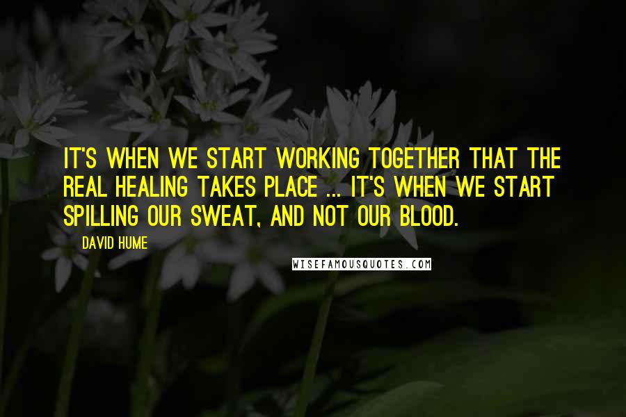 David Hume Quotes: It's when we start working together that the real healing takes place ... it's when we start spilling our sweat, and not our blood.