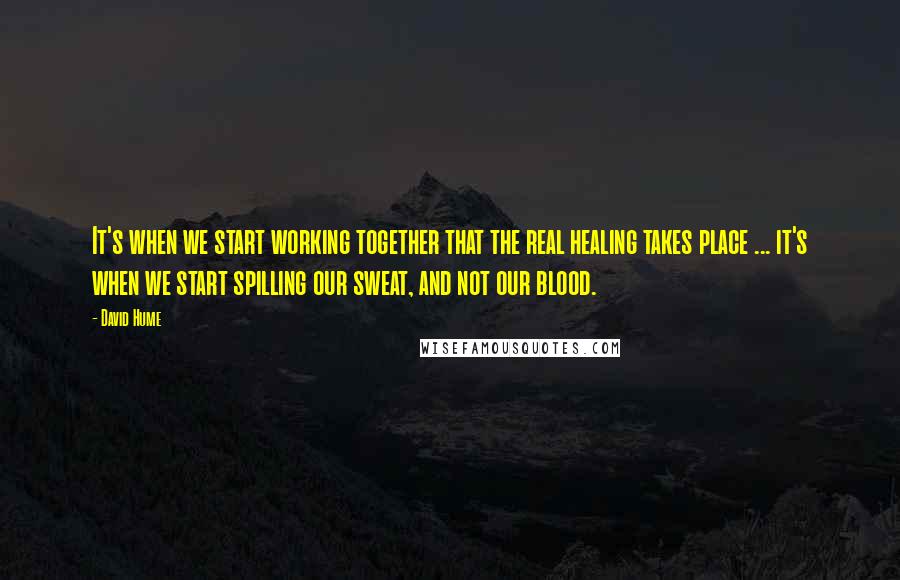 David Hume Quotes: It's when we start working together that the real healing takes place ... it's when we start spilling our sweat, and not our blood.