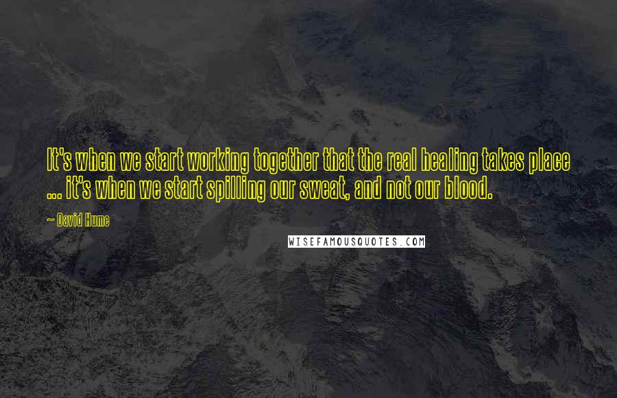 David Hume Quotes: It's when we start working together that the real healing takes place ... it's when we start spilling our sweat, and not our blood.