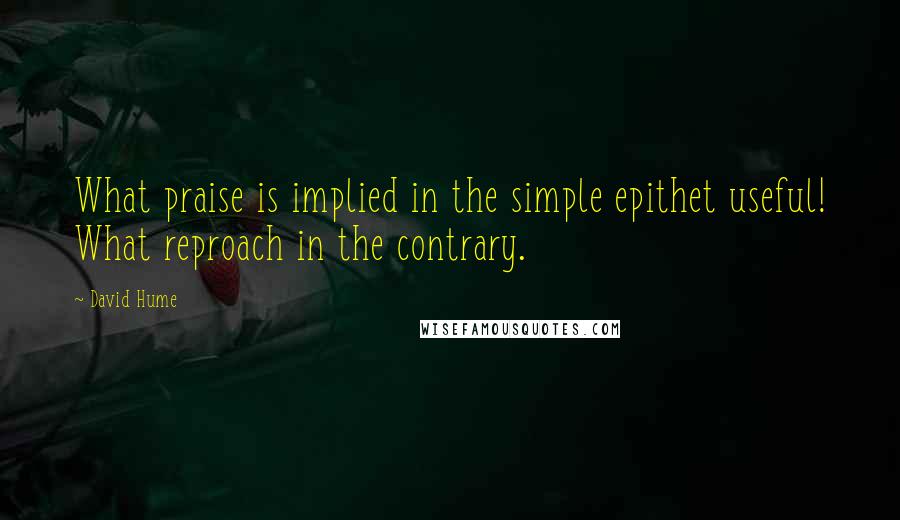 David Hume Quotes: What praise is implied in the simple epithet useful! What reproach in the contrary.
