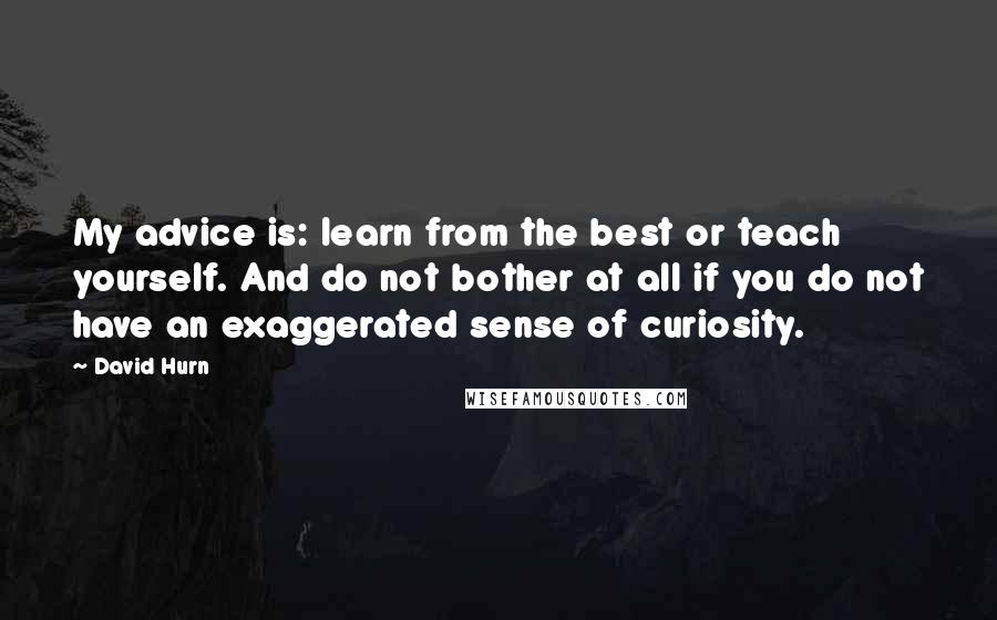 David Hurn Quotes: My advice is: learn from the best or teach yourself. And do not bother at all if you do not have an exaggerated sense of curiosity.