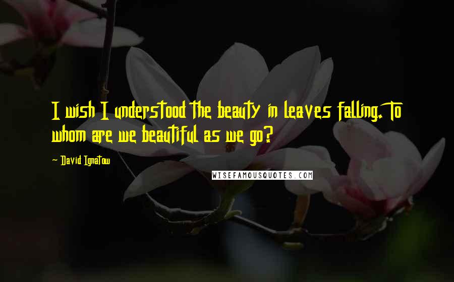 David Ignatow Quotes: I wish I understood the beauty in leaves falling. To whom are we beautiful as we go?