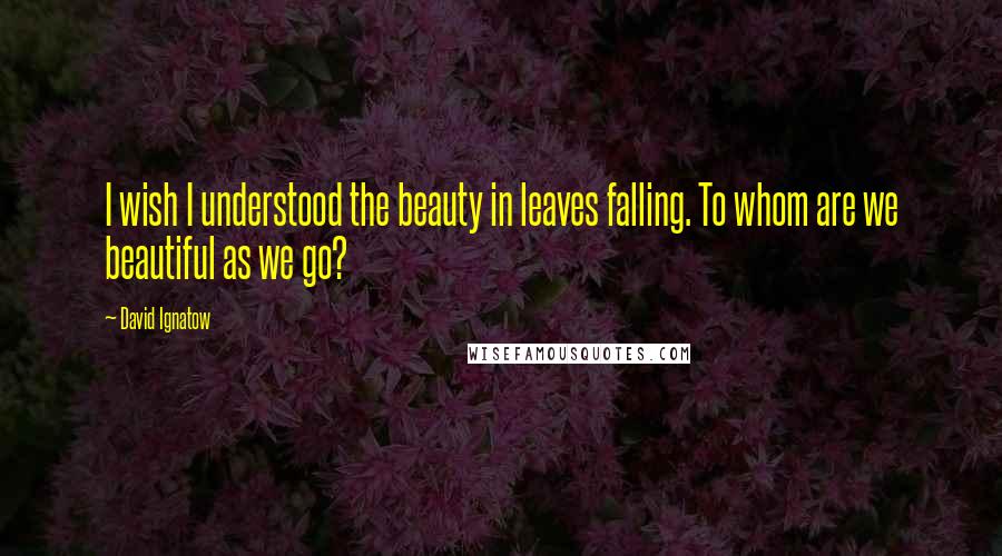 David Ignatow Quotes: I wish I understood the beauty in leaves falling. To whom are we beautiful as we go?