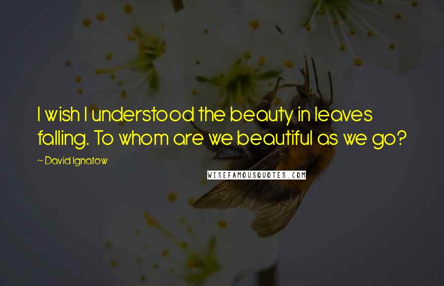 David Ignatow Quotes: I wish I understood the beauty in leaves falling. To whom are we beautiful as we go?