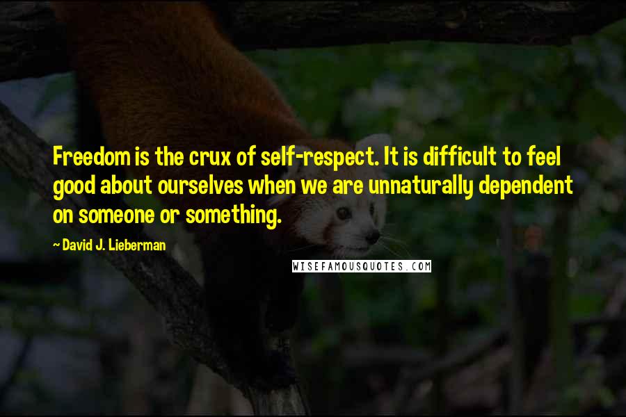 David J. Lieberman Quotes: Freedom is the crux of self-respect. It is difficult to feel good about ourselves when we are unnaturally dependent on someone or something.