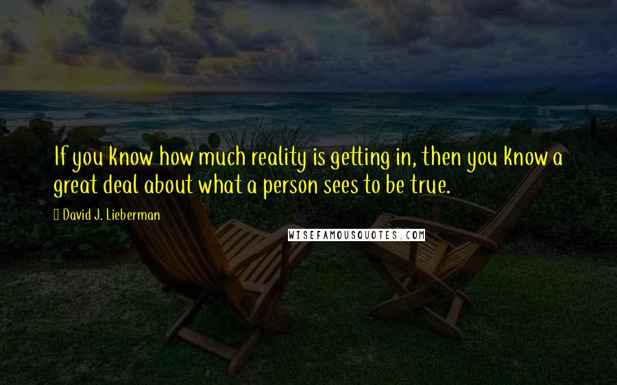 David J. Lieberman Quotes: If you know how much reality is getting in, then you know a great deal about what a person sees to be true.