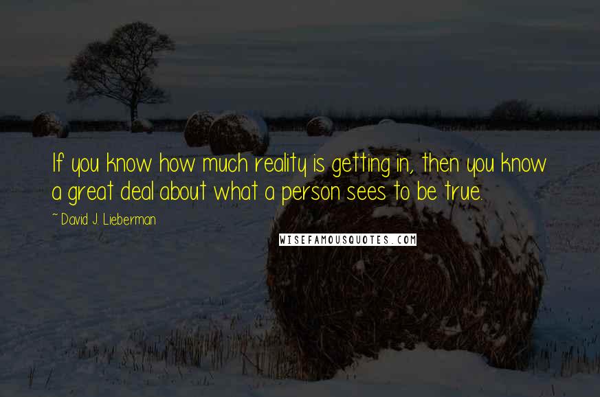 David J. Lieberman Quotes: If you know how much reality is getting in, then you know a great deal about what a person sees to be true.