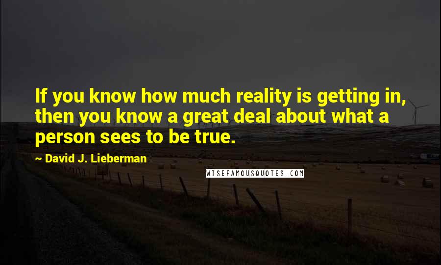 David J. Lieberman Quotes: If you know how much reality is getting in, then you know a great deal about what a person sees to be true.