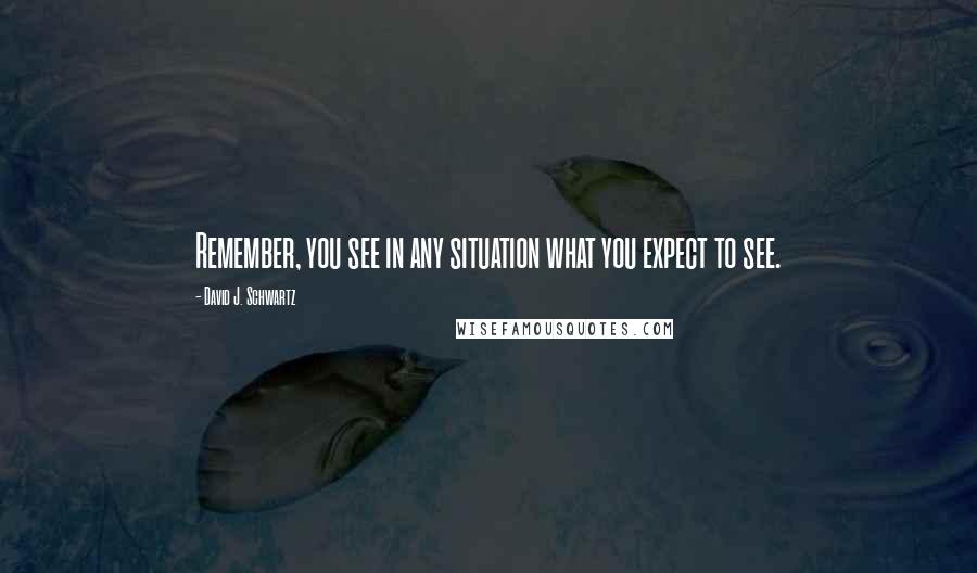 David J. Schwartz Quotes: Remember, you see in any situation what you expect to see.