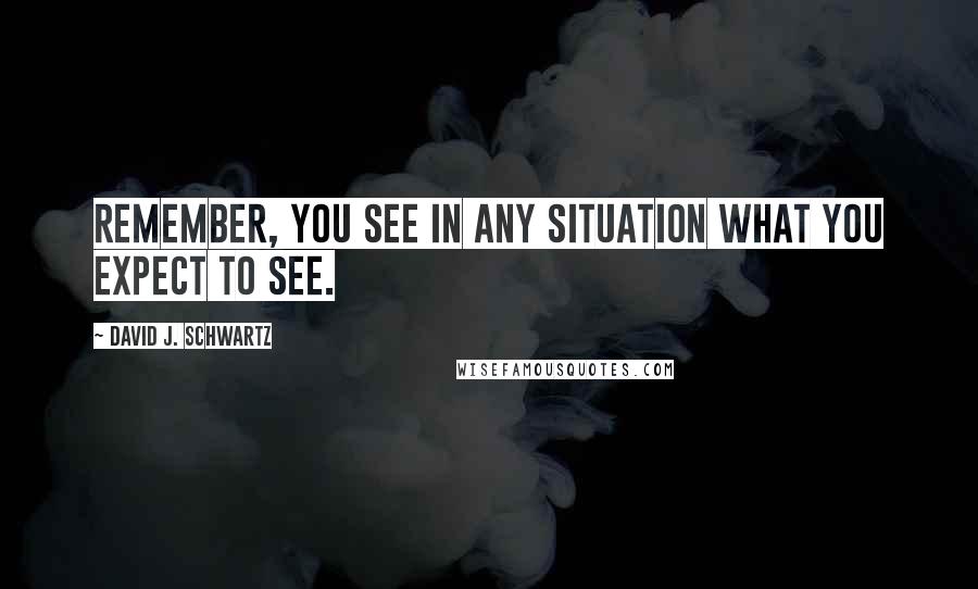 David J. Schwartz Quotes: Remember, you see in any situation what you expect to see.