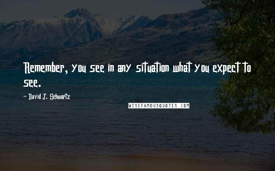 David J. Schwartz Quotes: Remember, you see in any situation what you expect to see.