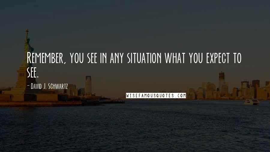 David J. Schwartz Quotes: Remember, you see in any situation what you expect to see.