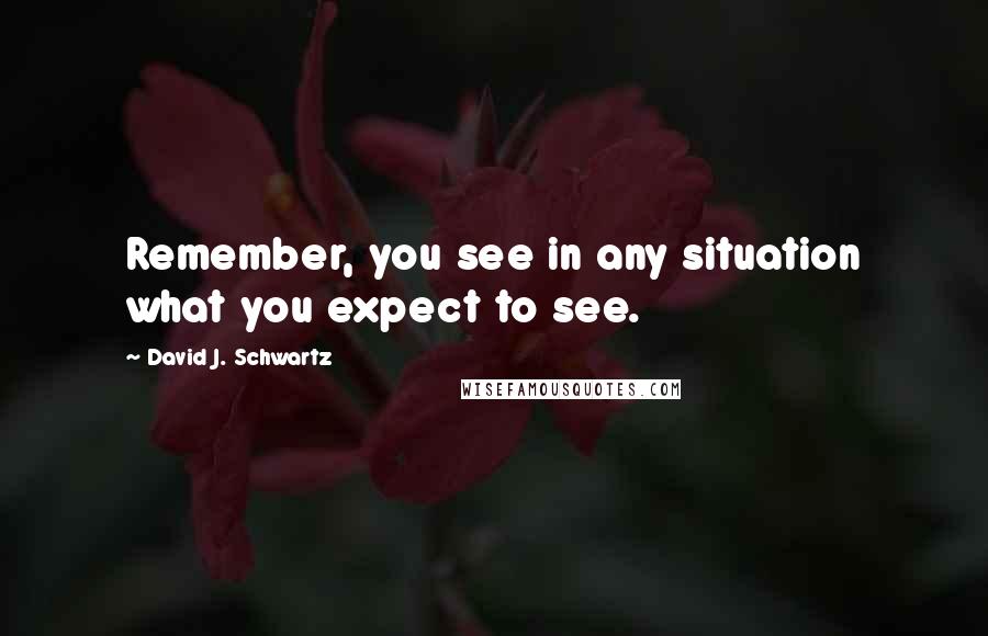 David J. Schwartz Quotes: Remember, you see in any situation what you expect to see.