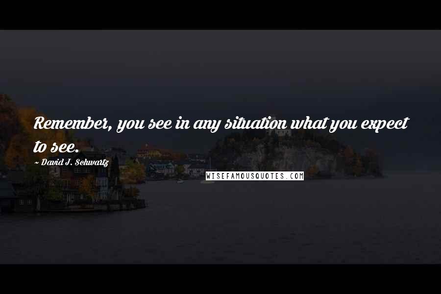 David J. Schwartz Quotes: Remember, you see in any situation what you expect to see.