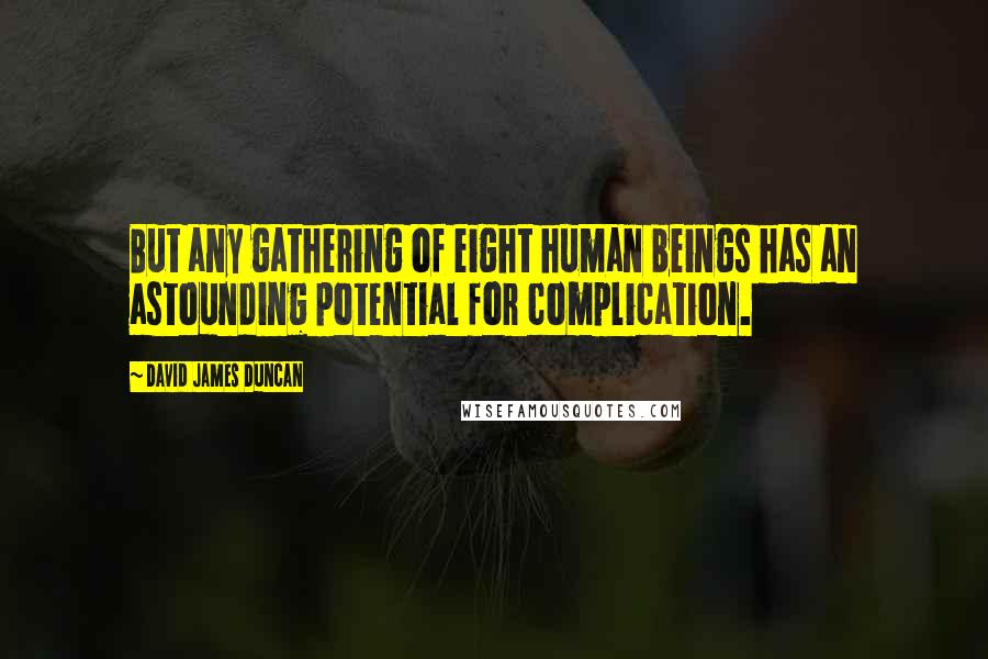 David James Duncan Quotes: But any gathering of eight human beings has an astounding potential for complication.