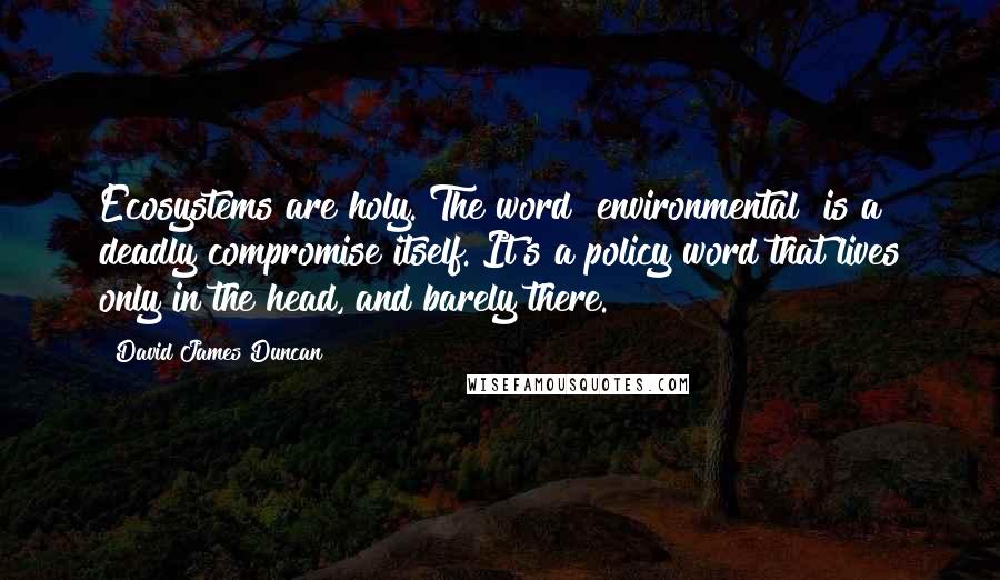 David James Duncan Quotes: Ecosystems are holy. The word "environmental" is a deadly compromise itself. It's a policy word that lives only in the head, and barely there.