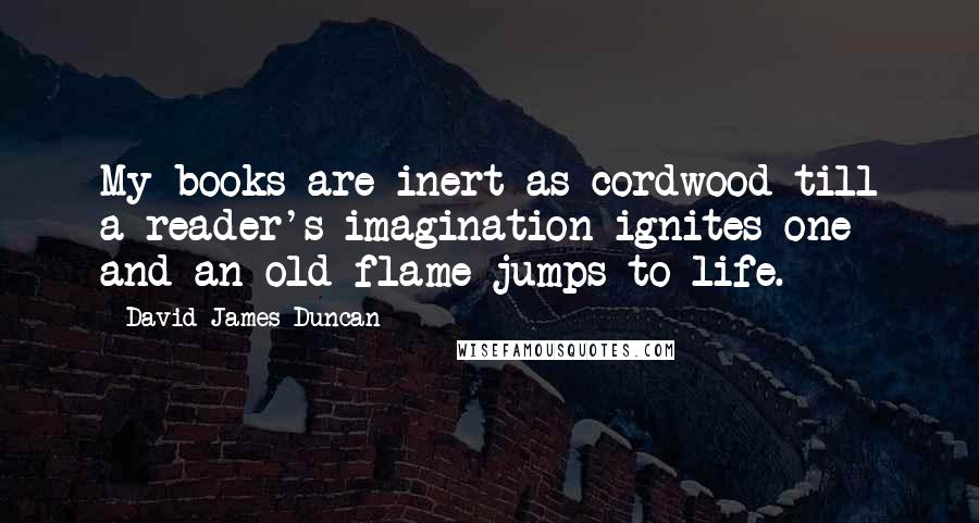 David James Duncan Quotes: My books are inert as cordwood till a reader's imagination ignites one and an old flame jumps to life.