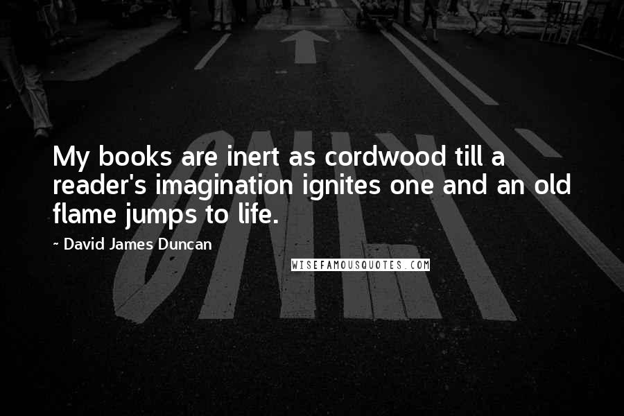 David James Duncan Quotes: My books are inert as cordwood till a reader's imagination ignites one and an old flame jumps to life.