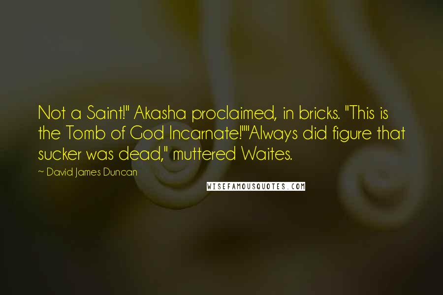 David James Duncan Quotes: Not a Saint!" Akasha proclaimed, in bricks. "This is the Tomb of God Incarnate!""Always did figure that sucker was dead," muttered Waites.