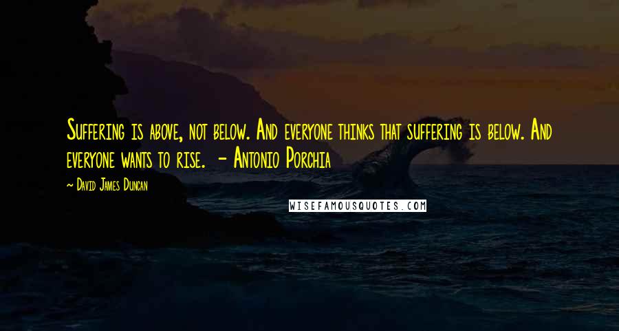 David James Duncan Quotes: Suffering is above, not below. And everyone thinks that suffering is below. And everyone wants to rise.  - Antonio Porchia